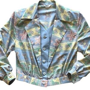 VTG 80/90 Pastel Coastal Jacket XS/S Floral‎ Buttons Preppy Academia Twee Artsy